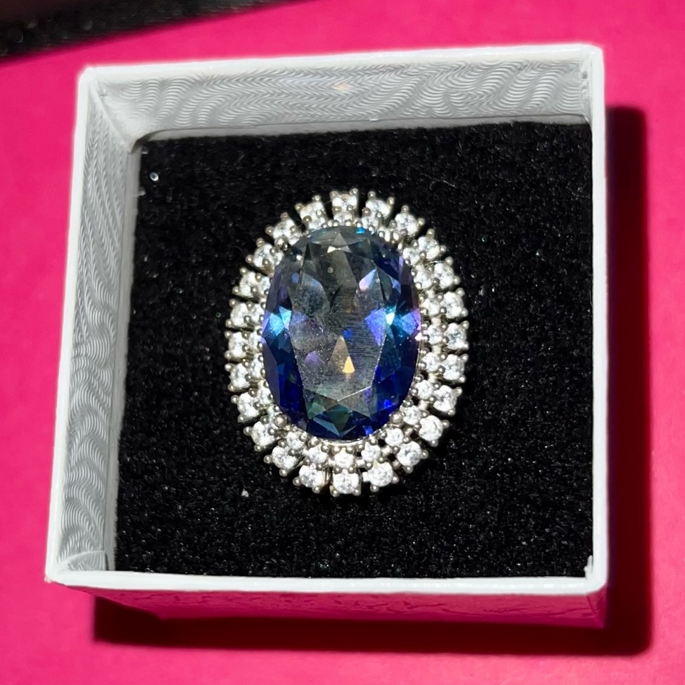Princess Diana Style Ring Tanzanite & White Zircon (.925)